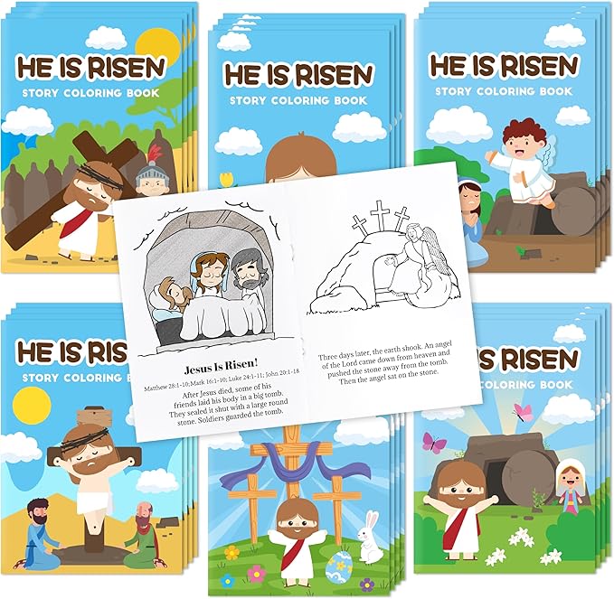 Easter Coloring Books for Kids - 24Pcs Bulk He is Risen Mini Coloring Booklet Religious DIY Art Drawing Book for Toddlers Spring Easter Holiday Party Goodie Bags Stuffers Sunday School Classroom Favor