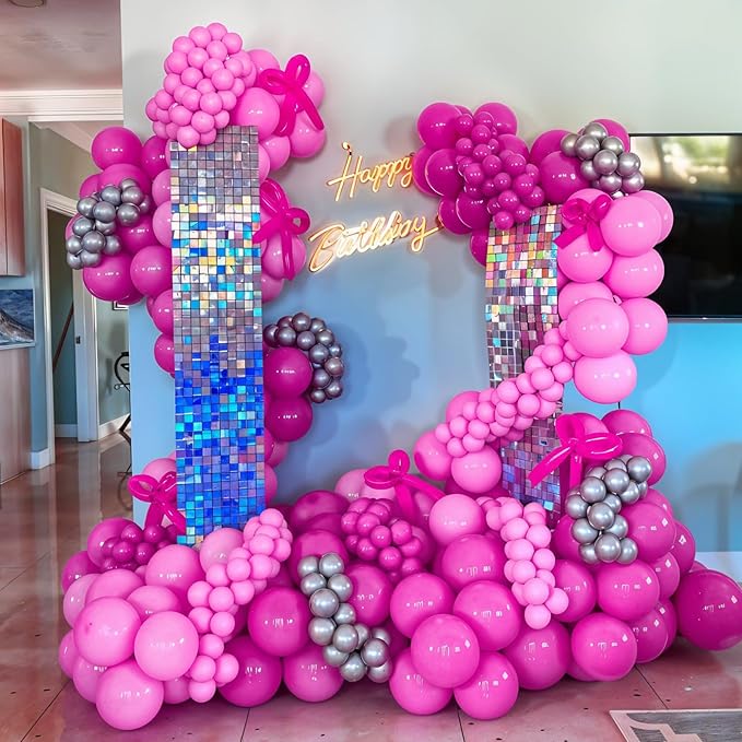 Hot Pink Balloons Set,Metallic Pink Balloon,12 Inch Chrome Magenta Dark Pink Confetti Balloon for Valentine's Day Birthday Baby Shower Wedding Princess Party Decoration