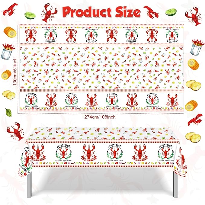PHOGARY Crawfish Boil Party Supplies - 3pcs Lobster Tablecloth, Plastic Red Lobsters Table Cover for Crawfish Birthday, Seafood Boil Party Decorations - Rectangular Table Decor 108 x 51inch