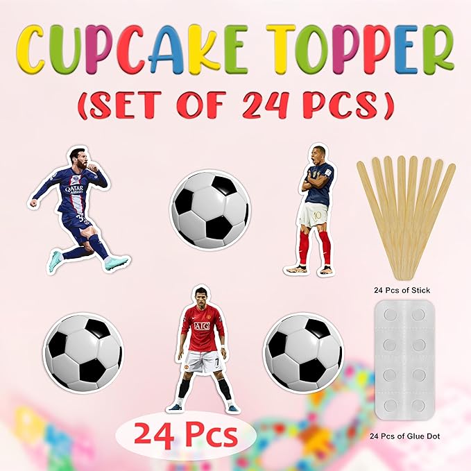 Soccer Football Cupcake Topper – Sports Theme Cupcake Topper for Birthday Celebrations and Match Day Parties, Football Inspired Decorative Cake Topper for Dessert Tables, Team Events.