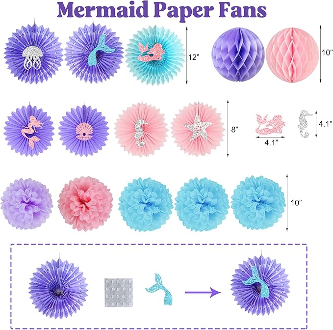 Mermaid Birthday Decorations for Girls, Under The Sea Party Supplies and Decor, Little Mermaid Theme