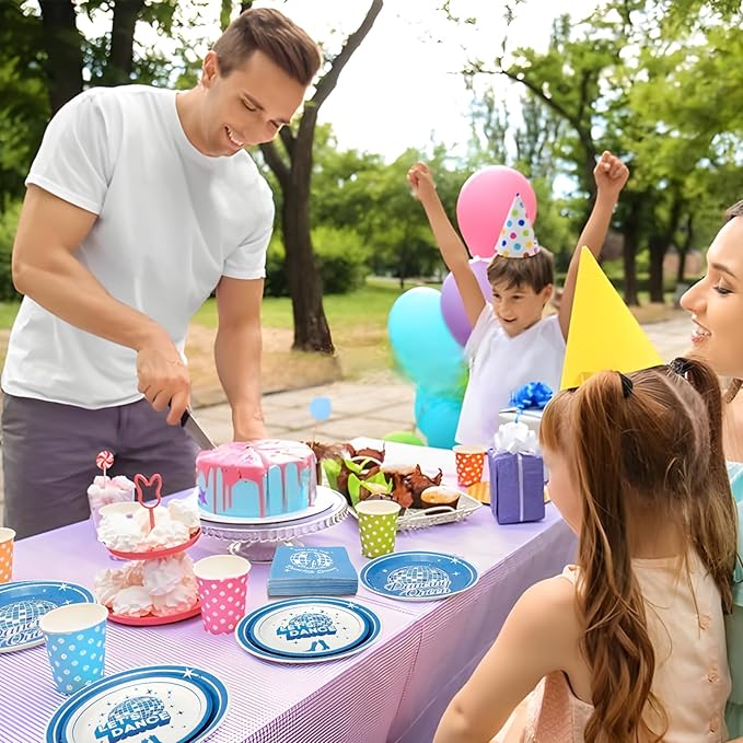 180PCS Dancing Queen Party Supplies Serve 60,Blue Disco Paper Plates and Napkins Kit for 70s Disco 17th Birthday Bachelorette Party Decorations,Includes Dinner and Dessert Plates, Napkins