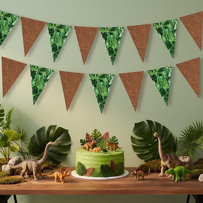 HESTYA 5 Pieces 49 Feet Dinosaur Pennant Banner Jurassic Party Decoration Forest Path Dinosaur Triangle Flags Bunting Banners for Woodland Dino Jungle Birthday Party Decor Indoor Outdoor Supplies