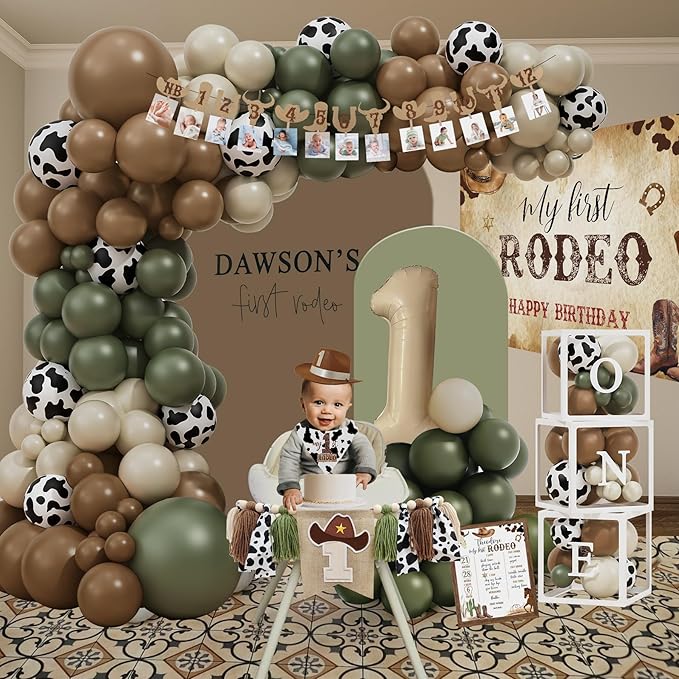 Western Cowboy 1st Birthday Decorations, My First Rodeo Birthday Party Supplies, Cowboy Balloon Arch Backdrop High Chair Banner ONE Box for Boys One Year Old Party