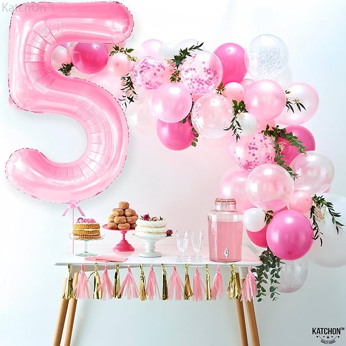 KatchOn, Giant Pink 5 Balloon Number - 40 Inch | Mylar Pink Number 5 Balloon | Pink Five Balloons, 5th Birthday Decorations Girl | Pink 5 Balloon For Happy Anniversary Decorations