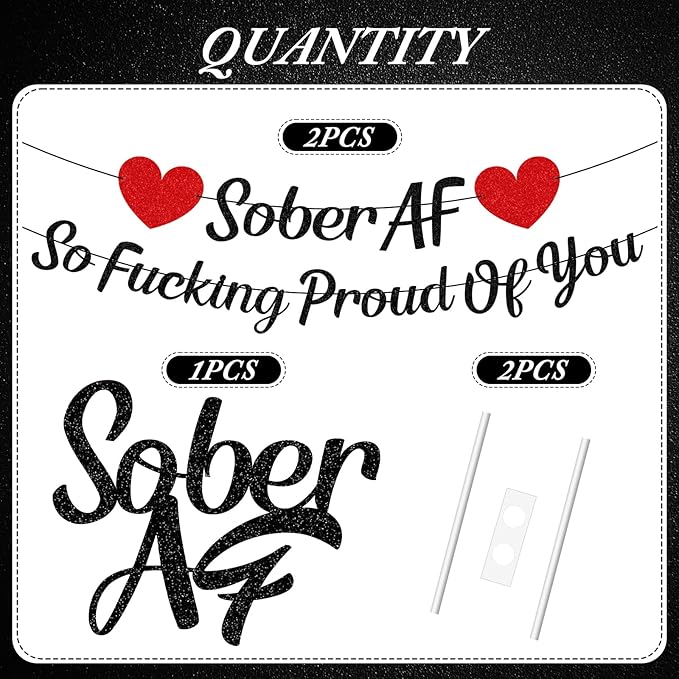 So Fucking Proud of You Banner - Rakuto NO-DIY You Did It Banner Sober Af Cake Topper Decorations Glitter Black Happy Soberversary Party Supplies Sobriety Recovery Party Decor Sobriety Gift for Men
