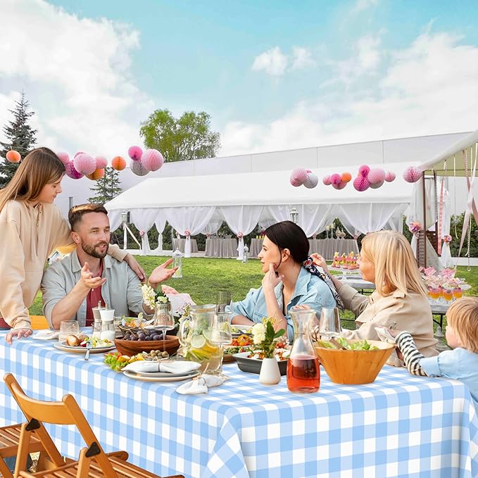 WNINK 2 Pack Light Blue Gingham Rectangular Plastic Tablecloths, Blue and White Checkered Disposable Table Covers 54" x 108" for Birthday, Wedding, Bridal Shower, Outdoor Picnic Camping Parties