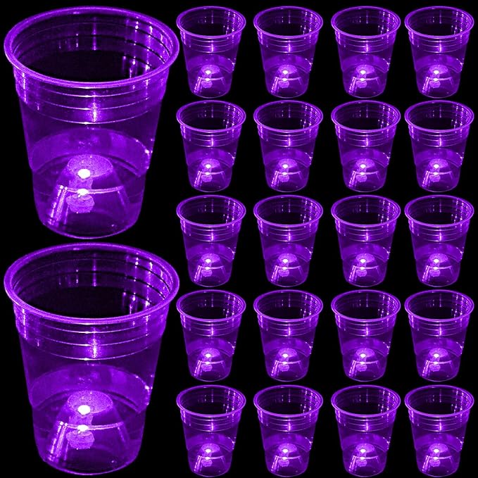 mishunyus 40 Pack Glow Purple Cups, 16oz, Strong and Sturdy Cups for Party Supplies,For Purple Birthday Party, Club Party Decoration Weddings, BBQ, Beach, Holidays
