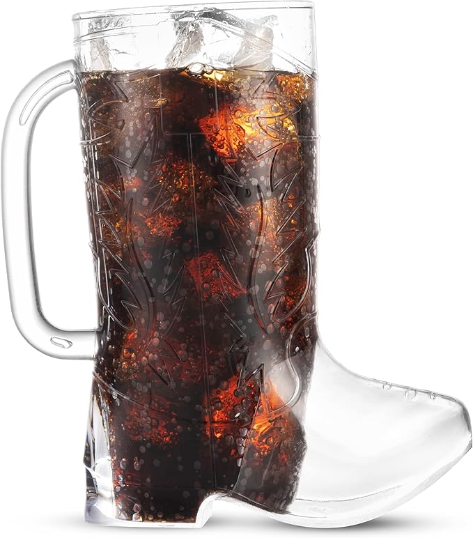 JoyServe Cowboy Boot Cups - (Pack of 6) 17oz Cowboy and Cowgirl Drink Mugs, Reusable BPA-Free Plastic Mug with Handle for Western Themed Rodeo Birthday Party Decorations and Supplies