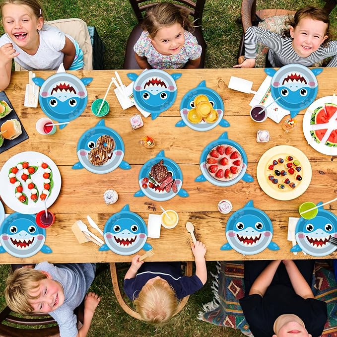 60pcs Ocean Animal Party Plates Shark Shaped Dessert Plates Party Supplies Under the Sea Tableware for Kids Boys Girls Birthday Preschool Underwater Shark Theme Baby Shower Party Decorations Favors 7"