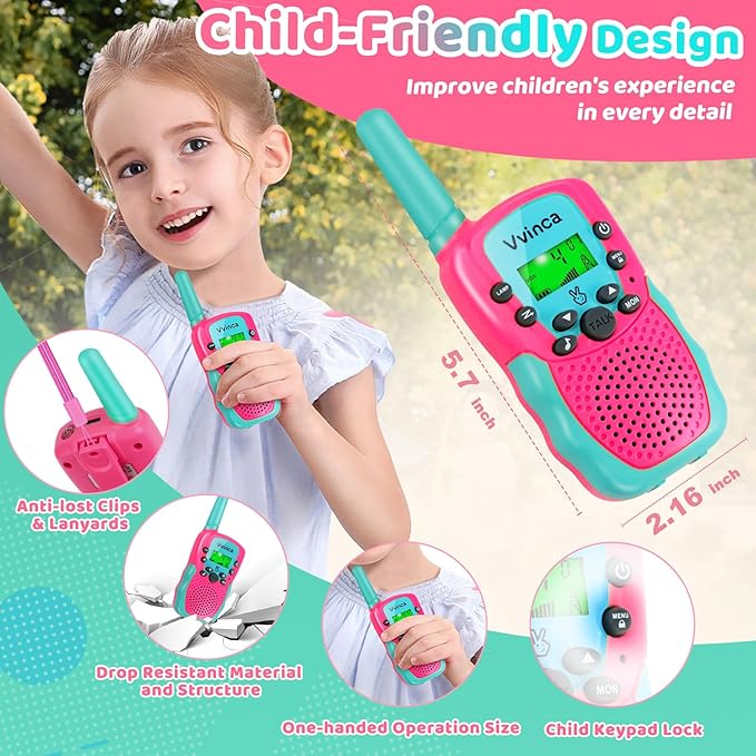 Vvinca Walkie Talkies for Kids 4 Pack - Toys for Boys Girls Age 3-12， Including Dinosaur Walkie Talkies 2 Pack, Rechargeable Walkie Talkie 2 Pack, Kids Toys for Christmas、Birthday Gifts for Toddlers