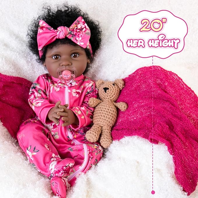 Aori Black Reborn Baby Dolls Girl - 22 inches Lifelike Black American Weighted Doll with Realistic Details, Gift for Kids 3+, Grandparents