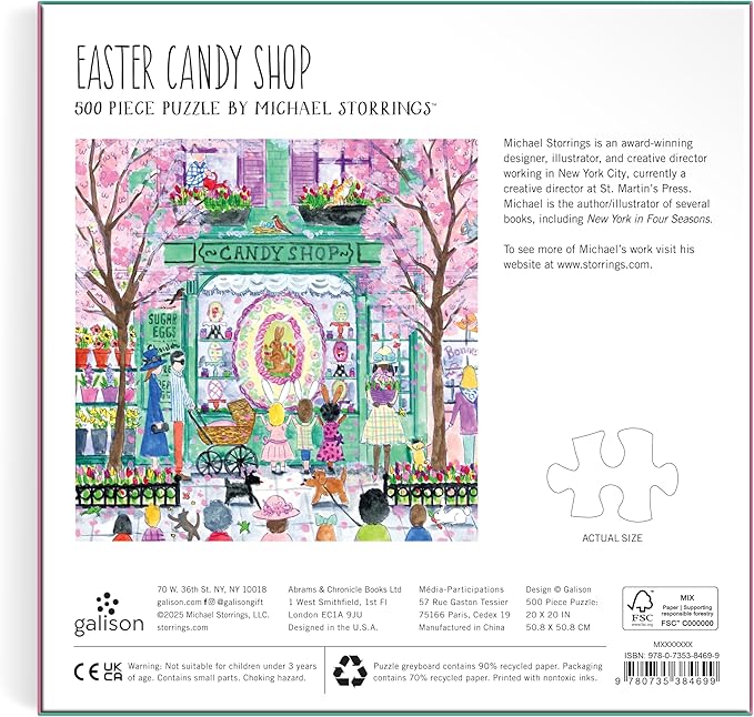 Galison Easter Candy Shop – 500 Piece Michael Storrings Jigsaw Puzzle Featuring Beautiful Artwork of an Easter Candy Confectionery
