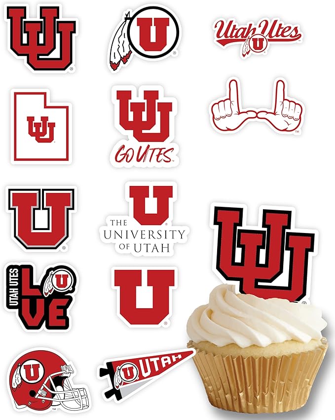 University of Utah Cupcake Topper Party Supplies for UofU Football, Birthday, Graduation Party Decorations (24 Pieces) (Utah Utes)