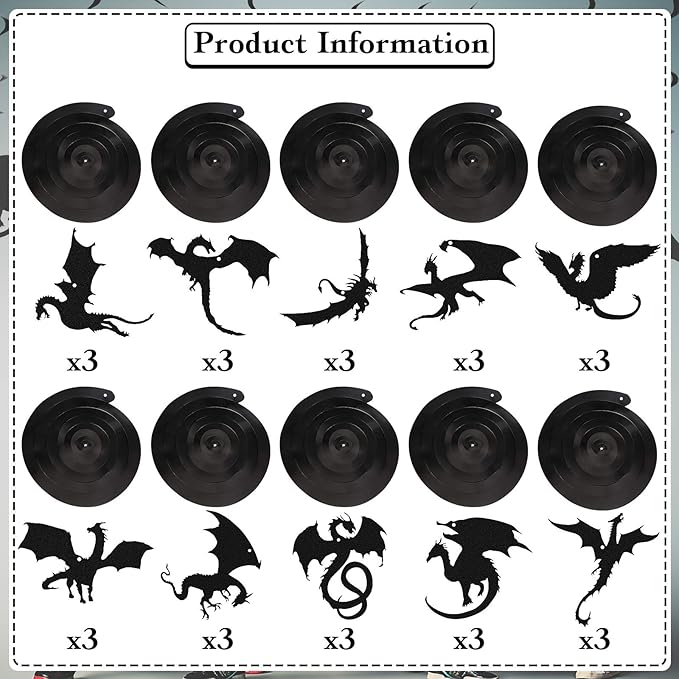 Sumind 30 Pcs Dragon Party Decoration Swirl Foil Hanging Ceiling Decoration for Dragon Themed Birthday Medieval Themed Party, 10 Designs(Black)