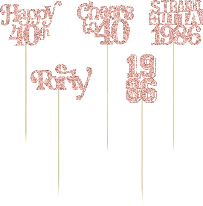Gyufise 15Pcs Happy 40th Birthday Centerpiece Sticks Forty Straight Outta 1986 Table Flower Centerpieces Sticks Cheers to 40 Decorations for 40th Birthday Party Supplies Rose Gold