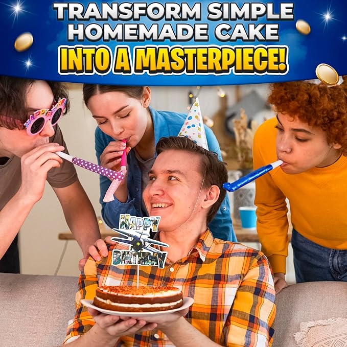 Video Game Cake Topper with 7 Action Figures & Large Logo - Sturdy Cardboard Cake Decorations, Easy Adjustment & Firm Installation - Creative Happy Birthday Cupcake Toppers for Boys & Girls