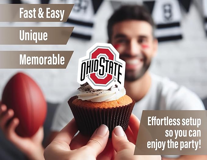 Ohio State University Cupcake Topper Party Supplies for Football, Birthday, Graduation Party Decorations (24 Pieces) (Ohio State Buckeyes)