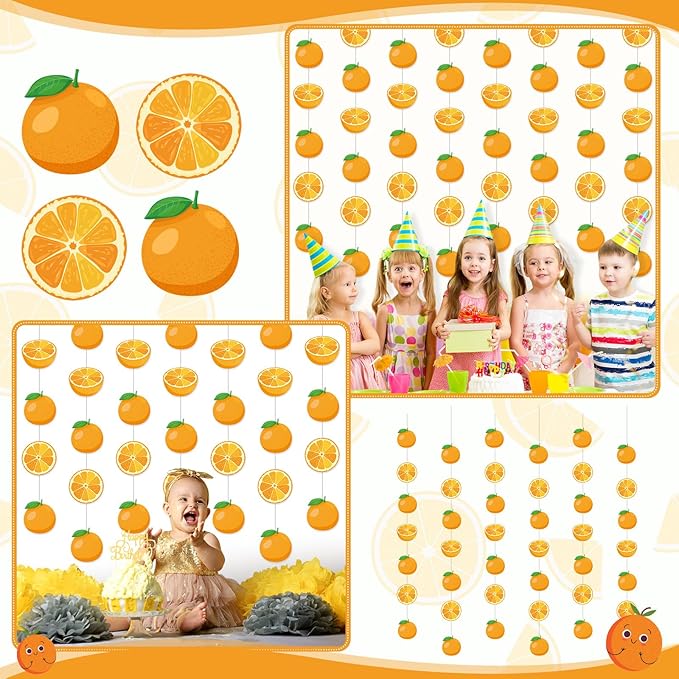8 Pcs Orange Party Decorations Citrus Slice Birthday Hanging Garlands Banner Tangerine Paper Cutouts Streamer for Little Cutie Orange Baby Shower Wall Ceiling Spritz Decor Supplies