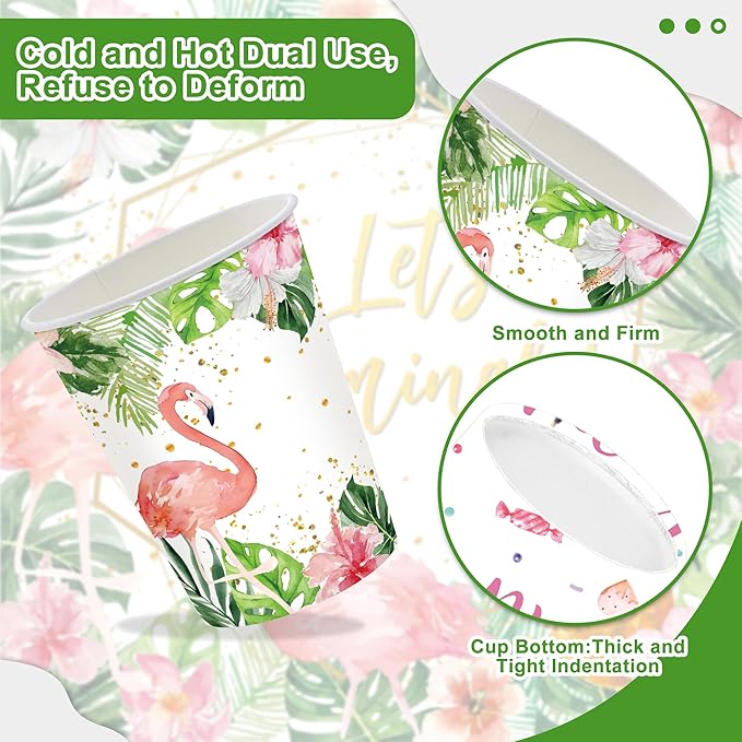 120 Pcs Flamingo Birthday Party Supplies Tropical Luau Hawaiian Party Decorations Disposable Tableware Set Plate Cup Napkin Knives Fork for 20 Guests