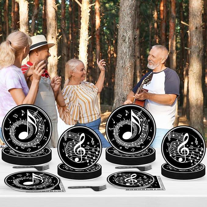 96PCS Musical Note Party Paper Plates and Napkins Music Themed Tableware Musical Notes Dinnerware Disposable Paper Plates for Baby Shower Music Concert Birthday Karaoke Christmas Decorations