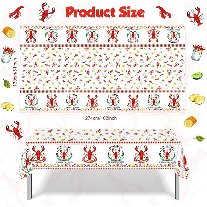 PHOGARY Crawfish Boil Party Supplies Lobster Tablecloth, Plastic Red Lobsters Table Cover for Crawfish Birthday, Seafood Boil Party Decorations - Rectangular Table Decor 108 x 51inch