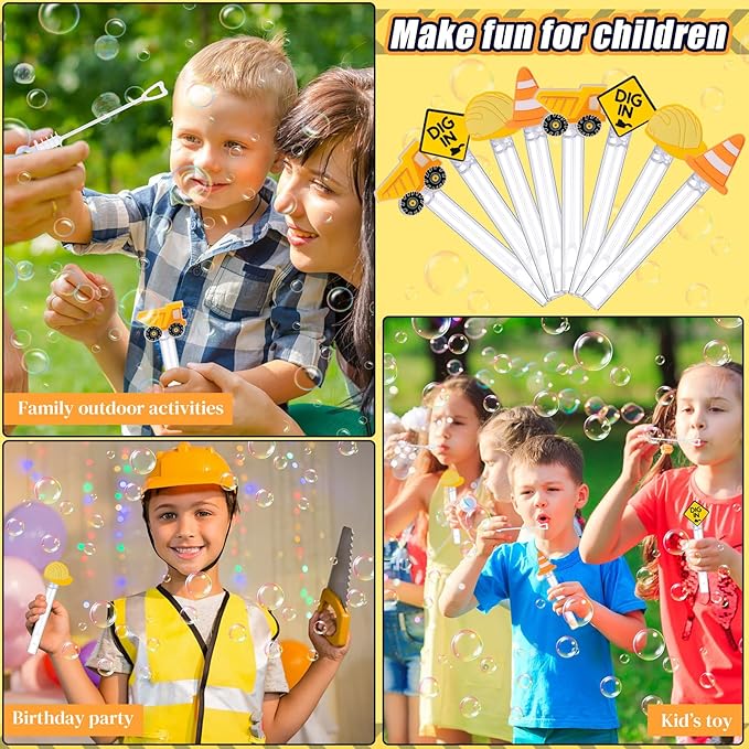 48 Pcs 4.2'' Mini Bubble Wands Bubbles Party Favors Birthday Party Supplies Favor Decorations for Gift Back to School Goodie Bag, Contains Liquid(Construction)