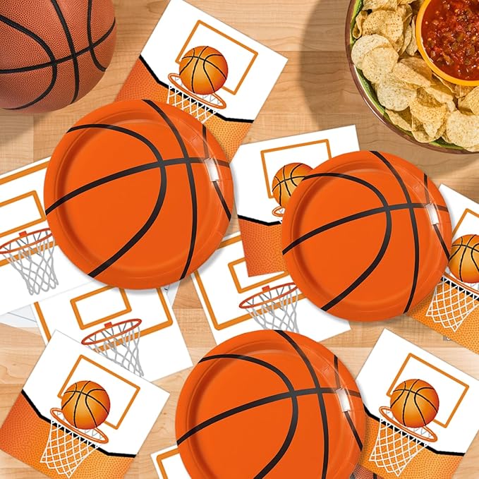 150 PCS Basketball Plates and Napkins Supplies - Dinner & Dessert Plates, Napkins for Basketball Birthday Party Decorations, Serves 50