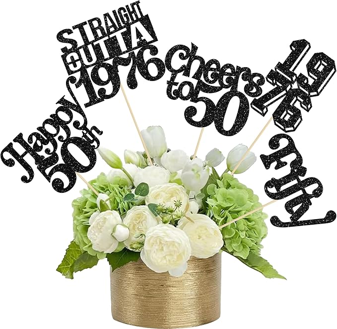 Gyufise 15Pcs Happy 50th Birthday Centerpiece Sticks Fifty Straight Outta 1976 Table Flower Centerpieces Sticks Cheers to 50 Decorations for 50th Birthday Party Supplies Black