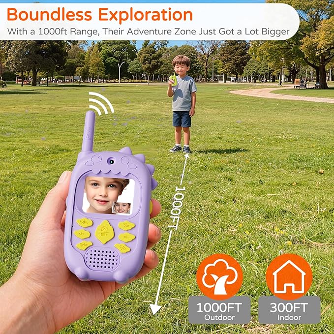 Dual Cameras Video Walkie Talkies for Kids, Kids Walkie Talkies 2 Pack for Age 3-12 Year Old Boys Girls with Front&Rear Cameras, Photo/Video Recording,Rechargeable Battery and Silicone Protective Case
