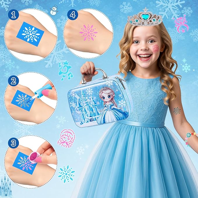 Kids Makeup Set for Girls Toys, 34Pcs Washable Princess Make Up Kit w/ Dress Up Accessories, Christmas Birthday Princess Gifts Toys for Girls Kids Toddlers Age 3 4 5 6 7 8 9 10 11 12