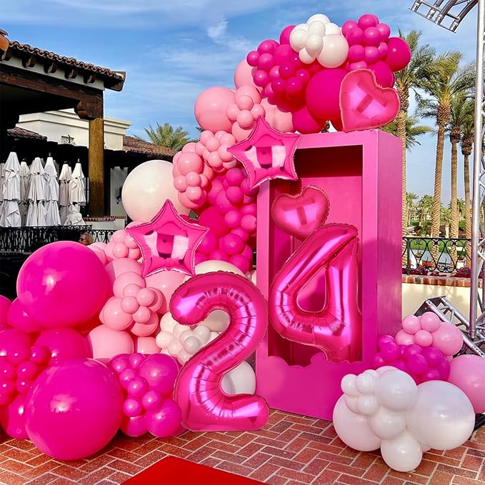 40 Inch Number Balloons Hot Pink 4 Large Number Balloon Anniversary Event Celebration Bachelorette Cowgirl Let's Go Girls Pink Themed 4th Birthday Party Decor Supplies 9 Pcs