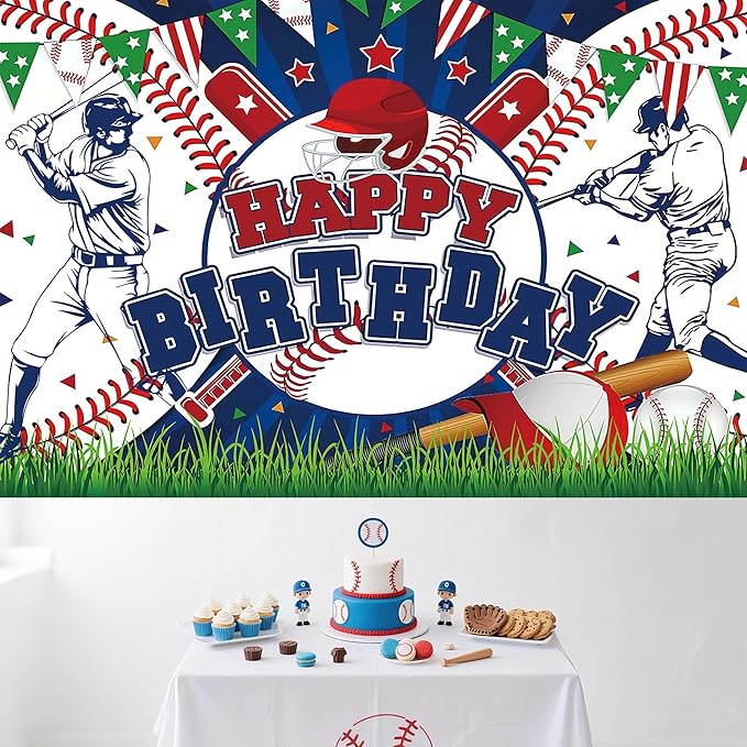 Baseball Birthday Party Backdrop Baseball Themed Happy Birthday Banner Photography Background for Boys Kids Teens Party Supplies 70.8 x 47.2 Inch