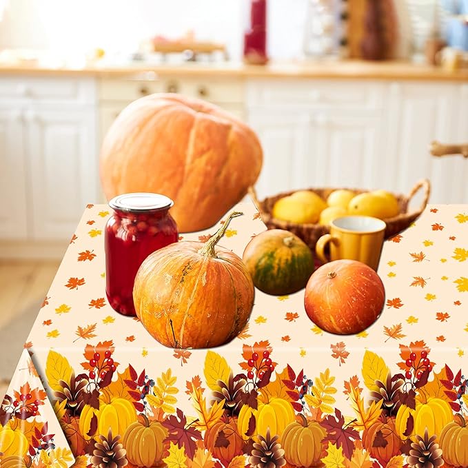 3 Pieces Fall Disposable Tablecloth Decoration Fall Theme Plastic Table Cover Autumn Pumpkin Maple Leave Table Cloth Thanksgiving Pumpkin Tablecover for Autumn Harvest Party Supplies Favors