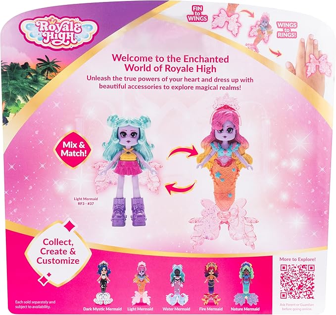 3” Light Mermaid Fashion Doll - 1 Figure with 9 Fashion Accessories - Virtual Item Code Included - Series 3 - Ages 5+