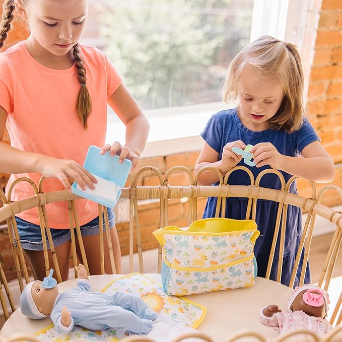Melissa & Doug Mine to Love Travel Time Play Set for Dolls with Diaper Bag, Bottle, Sunscreen, More (17 pcs) - Baby Doll Accessories, Baby Doll Sets For Kids Ages 3+