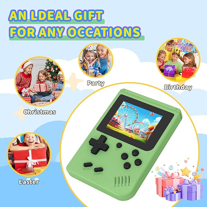 Retro Handheld Games Console Built-in 400 Video Games, Portable Handheld Emulator with 3.0 Inch Screen, Mini Travel Retro Gaming Consle (Green)