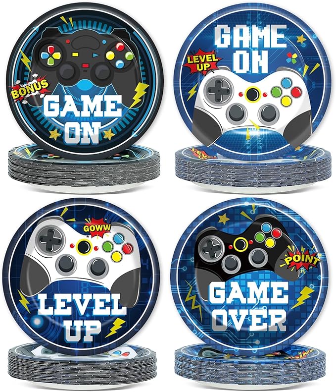 48PCS Video Game Birthday Plates Video Gaming Themed Party Decorations Gaming Paper Plates for Gamers Boys Birthday Decorations 7" Gaming Controller Dessert Plate Disposable for Gamer Party Supplies