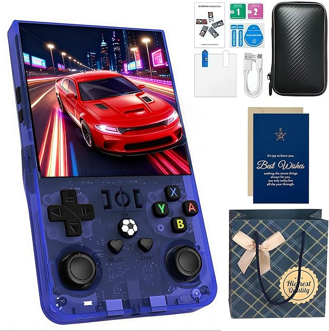 R36MAX Retro Handheld Game Console with Gift Card & Premium Bag, 4.0 Inch IPS Screen, 21,000+ Classic Game, Portable Linux System, 4000mAh Battery Retro Gaming Console (Blue Set)