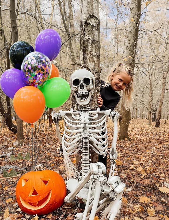 Halloween Balloons, 50 Pcs 12 Inch Black Orange Green Purple Confetti Latex Balloons, for Kids Birthday, Haunted House, Spooky Theme, Halloween Party Decorations