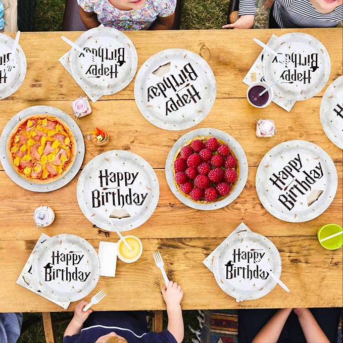 200 PCS Magical Wizard Party Supplies Happy Birthday Plates and Napkins Disposable Magic Theme Tableware Set for Kids Birthday Holiday Decorations, Serves 24