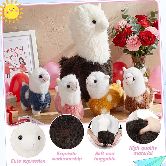 Civaner Llama Stuffed Animal with 4 Baby Llama Plushies Cute Alpaca Plush Set Soft Kawaii Alpaca Pillow for Kids Girls Easter Mother's Day Birthday Party Charity Donation Home Decor(Brown)