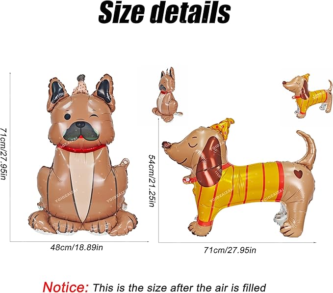 2PCS Self Standing Dog Animal Balloons Cute Pet Puppy Birthday Foil Balloon For Kids Gift Animal Dog Themed Birthday Baby Shower Pet Party Decorations Supplies