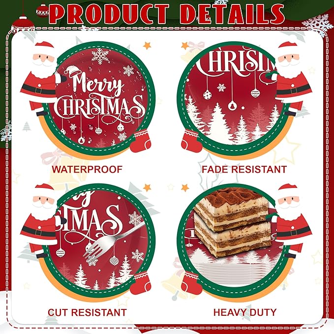 48Pcs Christmas Paper Plates, 7" Christmas Plates Disposable Party Plates Tableware Set for Xmas Holiday Party Supplies