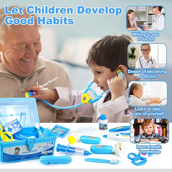 Fajiabao Doctor Kit for Toddlers 3-5 Dress Up Toys for 2 3 4 5 Year Old Girls Pretend Play Kids Doctor Set with Doctor Costume Toy Stethoscope for 2 3 4 5 6 Year Old Girls Boys Birthday Gifts