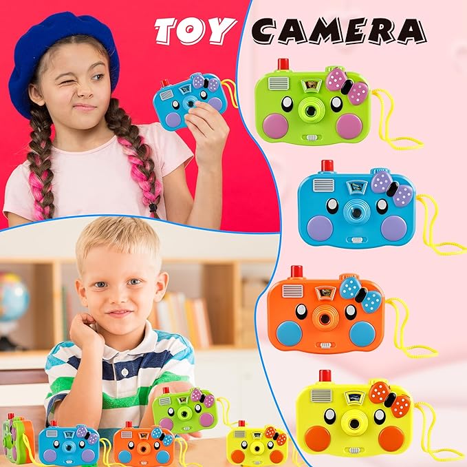 12 Pcs Camera Toy Set Plastic Camera with 8 Patterns Lmages in Viewfinder Mini Toy Camera for Party Favors Goodie Bag Return Gifts, 4 Colors