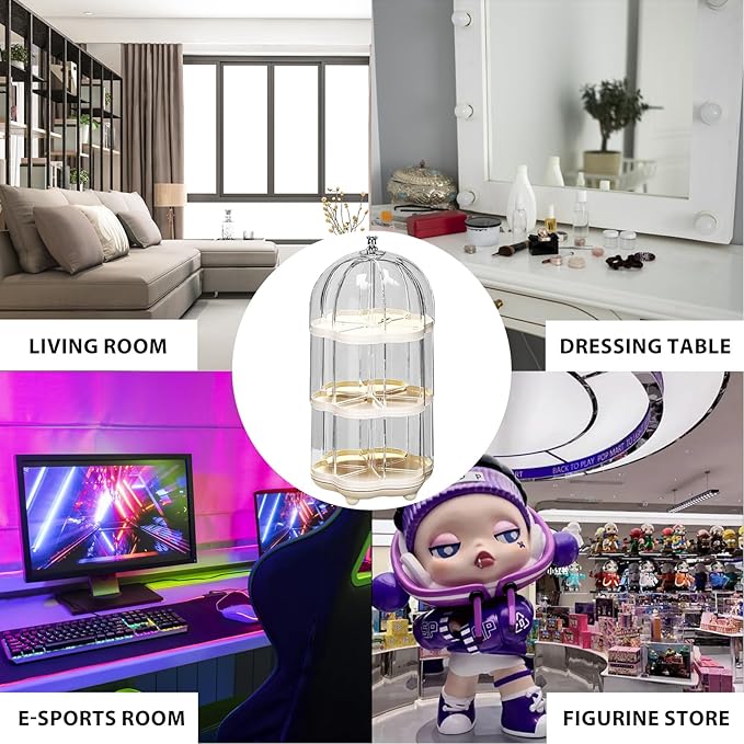 Rotating Clear Acrylic Display Case for Pop Mart, Funko Pop Figure Toys Storage Box Transparent Blind Box Organizer Stand Dustproof Protection Showcase（3 levels）