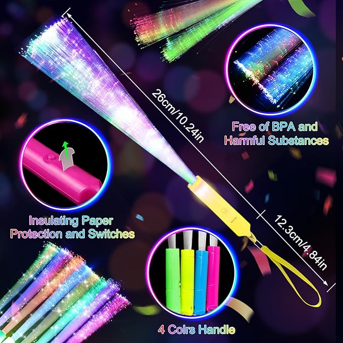 38 PCS Glow Sticks Bulk, Glow Fiber Optic Sticks, LED Light Wands, Glow in The Dark Party Supplies, Fiber Optic Wands for Weddings, Flashing LED Party Favors, Colorful Light Sticks