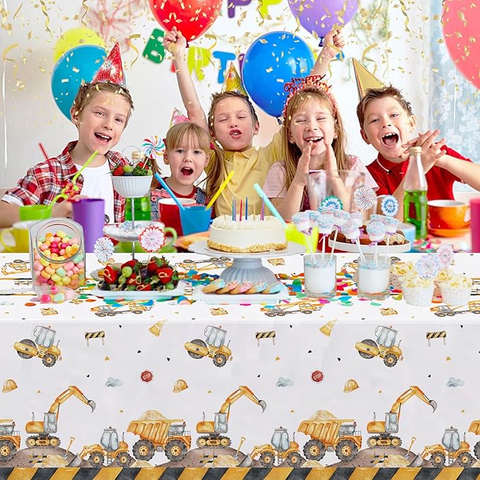 3PCS Truck Plastic Birthday Party Tablecloths Construction Disposable Table Cloth Yellow Dump Truck Themed Table Cover for Kids Boy Parties Baby Showers Supplies