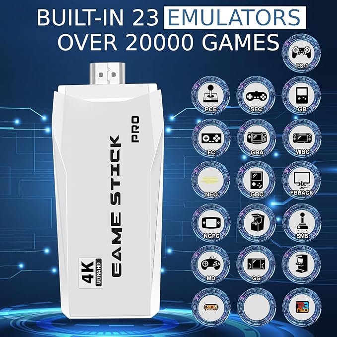 New Retro Game Console, Classic Video Games with 4K HDMI, 20,000+ Games and 23 Emulators, Upgraded Dual 2.4G Wireless Controllers for Game Console